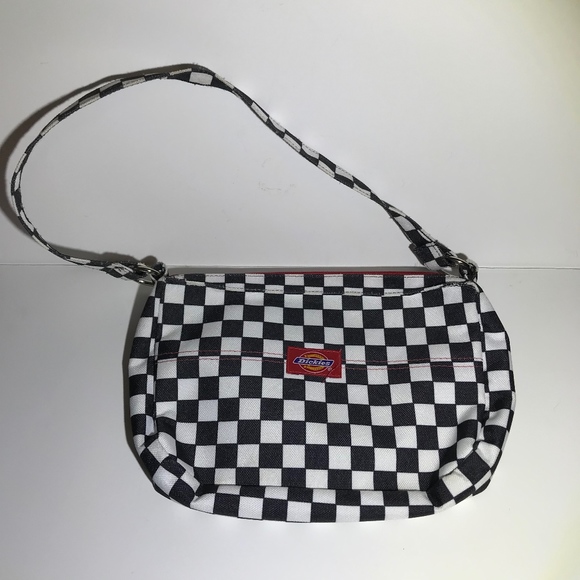 black and white checkered purse